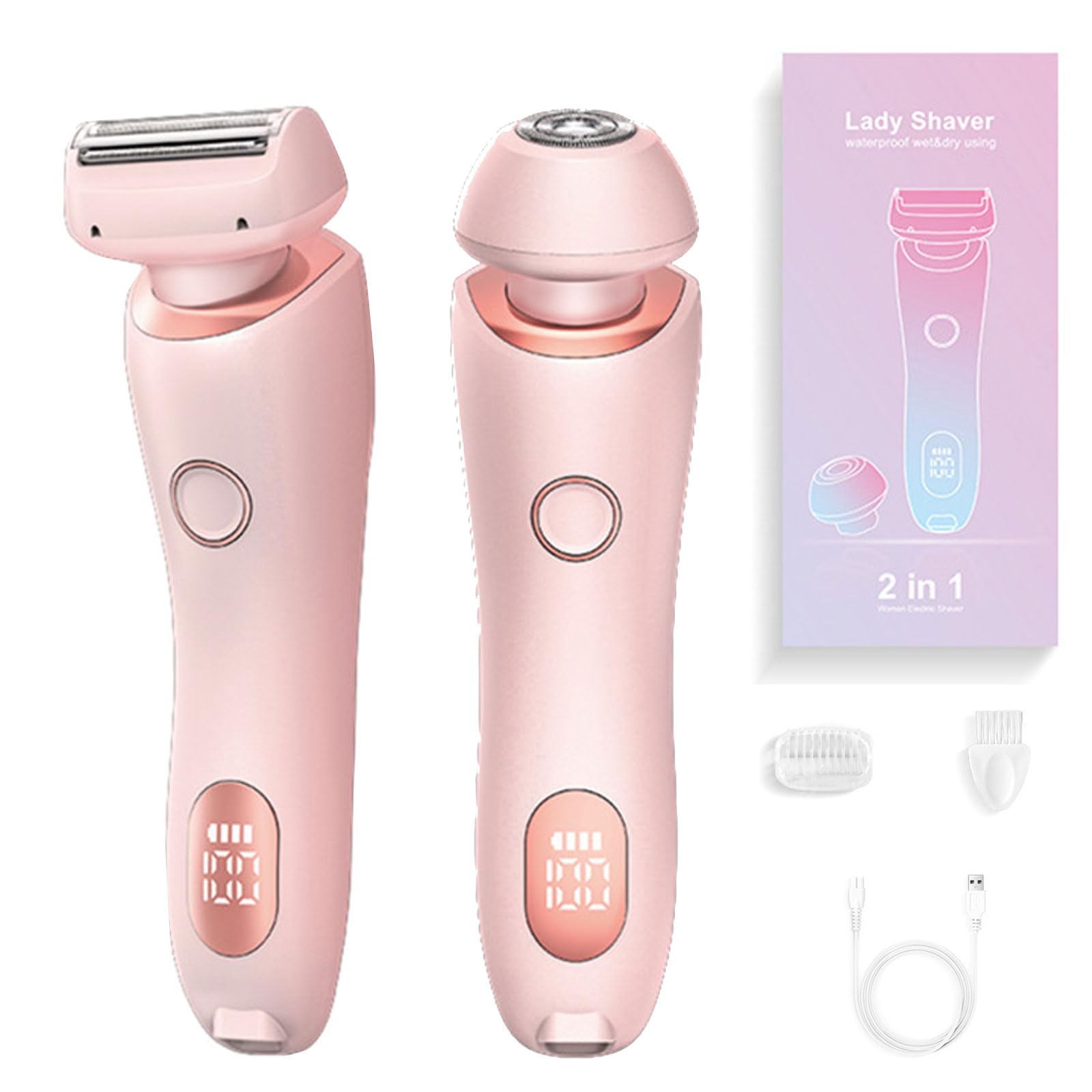 Omicove Goddess Glide Shaver, 2-in-1 Detachable and Replaceable Shaver Head, Wet and Dry Shaver, Shaver with Display (Pink)