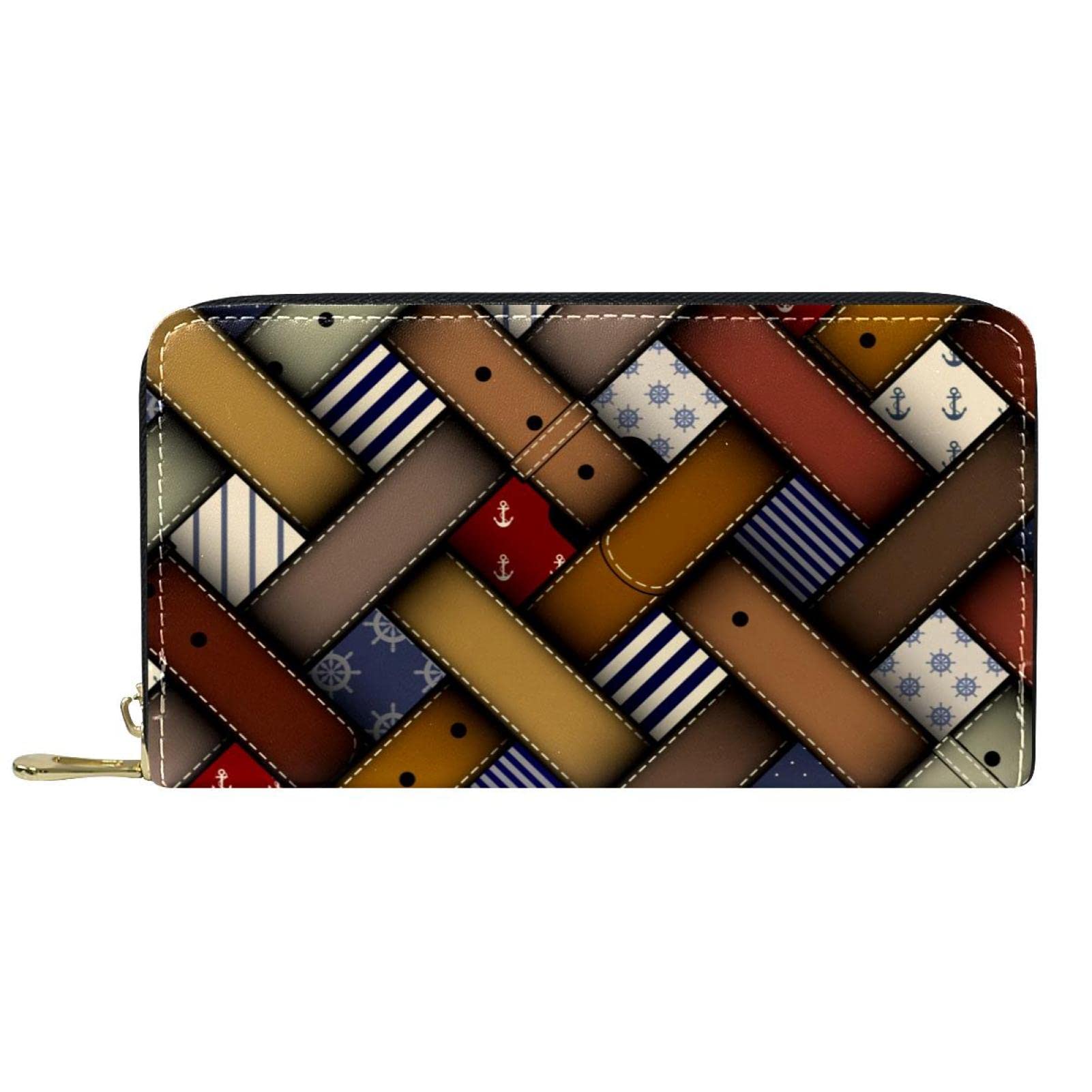 Cartera de piel con cremallera larga con patrón retro noble personalizado, Varios colores, 20.5x2.5x11.5cm/8.07x1x4.53 in, Classic