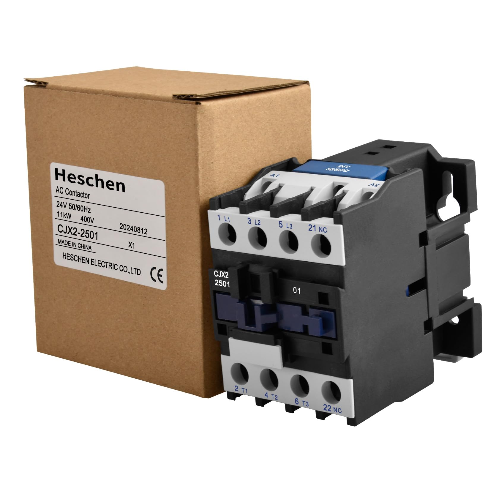 Heschen Stycznik AC, CJX2-2501, cewka 24 V 50/60 Hz, 3P, 3-biegunowa, normalnie zamknięta, Ie 25A, Ue 380V