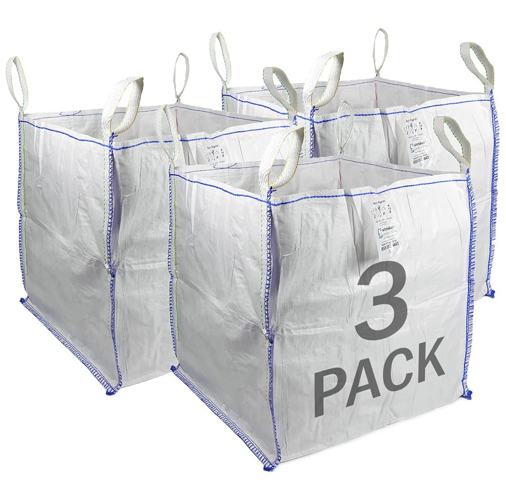 Sackmaker FIBC Big Bag - 1,000 kg SWL - Fully Certified - Builders Bag - Garden Waste Bag Extra Large (3 Packs), TB808080-3, White