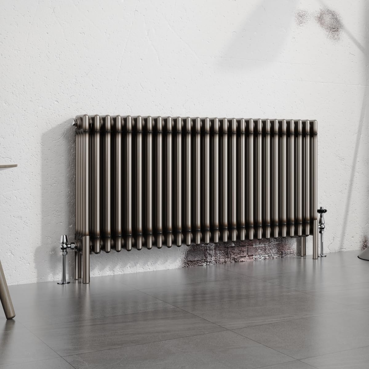 Warmehaus 600x1190mm Raw Metal Horizontal 4 Column Radiator Traditional Cast Iron Style Bathroom Radiator Central Heating