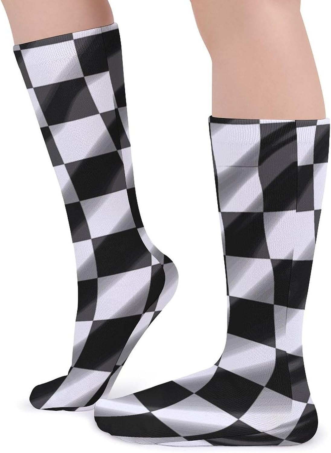 Black White Race Checkered Flag Crew Socks Soft Thermal Socks | Socks for Men Women-Casual Wicking,High Stocking for Sports Running-Long Thin Tube Sports Breathable