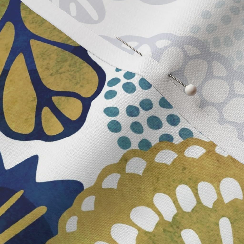 Spoonflower Fabric - Cat Vintage Floral Gold Cats Navy Blue and Flowers Garden with Printed on Petal Signature Cotton Fabric by The Yard - Sewing Quilting Apparel Crafts Decor