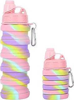 Vastsea Faltbare Wasserflasche, zusammenklappbare Wasserflasche, 500ml Trinkflaschen Faltbar, aus lebensmittelechtem Silikon, Reisen, Abenteuer (Rosa)