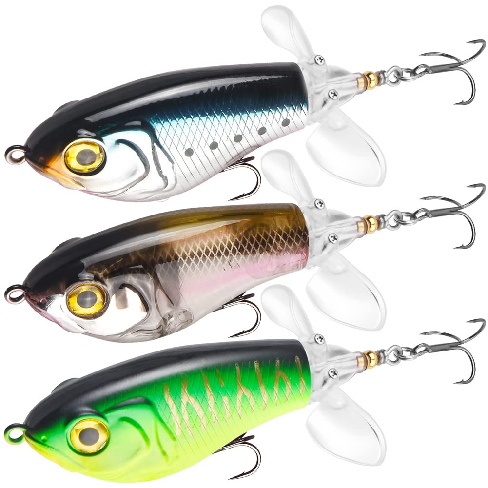 Topwater Fishing Lures, Plopping Minnow with Floating Rotating Tail for Bass Trout Pike Perch, Hard Bass Whopper Lure Kit