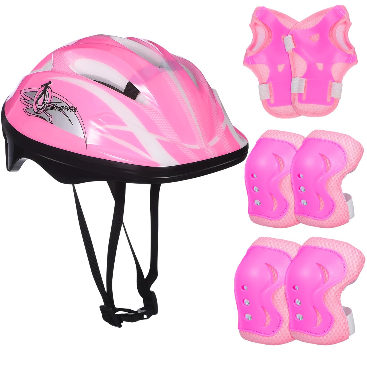 CLISPEED Kids Safety Helmet Kit Roller Skating Protectors Pads Set with Wrist Supports Elbow Guards and Knee Pads for Inline Skating Scooter Skateboard Cycling Ages 3-8 Pink