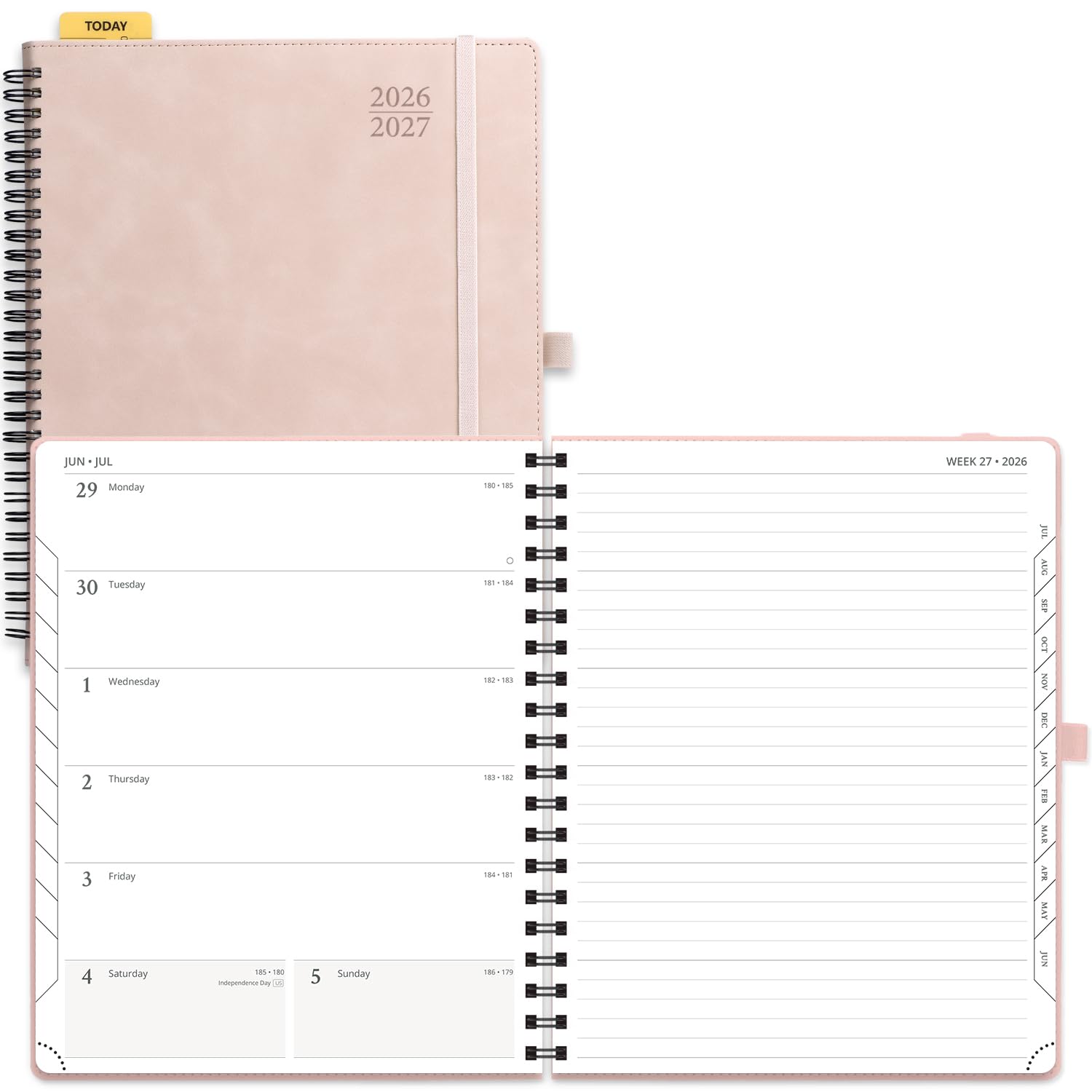 POPRUN Agenda settimanale 2026-2027 (26 luglio-27 giugno), grande 21,6 x 26,7 cm, agenda accademica 2026-2027 con linguette mensili, tasche interne, copertina morbida in pelle a spirale, 100 g/m²