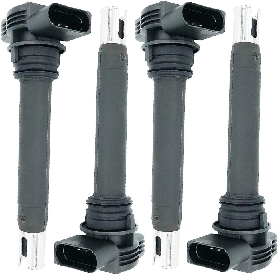 DMCOILSet of 4 Ignition Coil Pack Compatible With Audi A3 A4 A6 Q3 Q5 R8 RS5 TT Volkswagen Golf V VI Passat Touareg 1.8TFSI 2.0TFSI 2.5 4.2 2003- Replaces OEM 06H905115A 0221604115 UF575 UF623 (4)