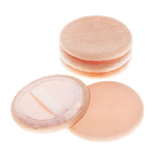 5 esponjas de maquillaje redondas de algodón con cinta, soplo de polvo para la cara, soplo de polvo para la cara suelta y la base, 3.15 pulgadas