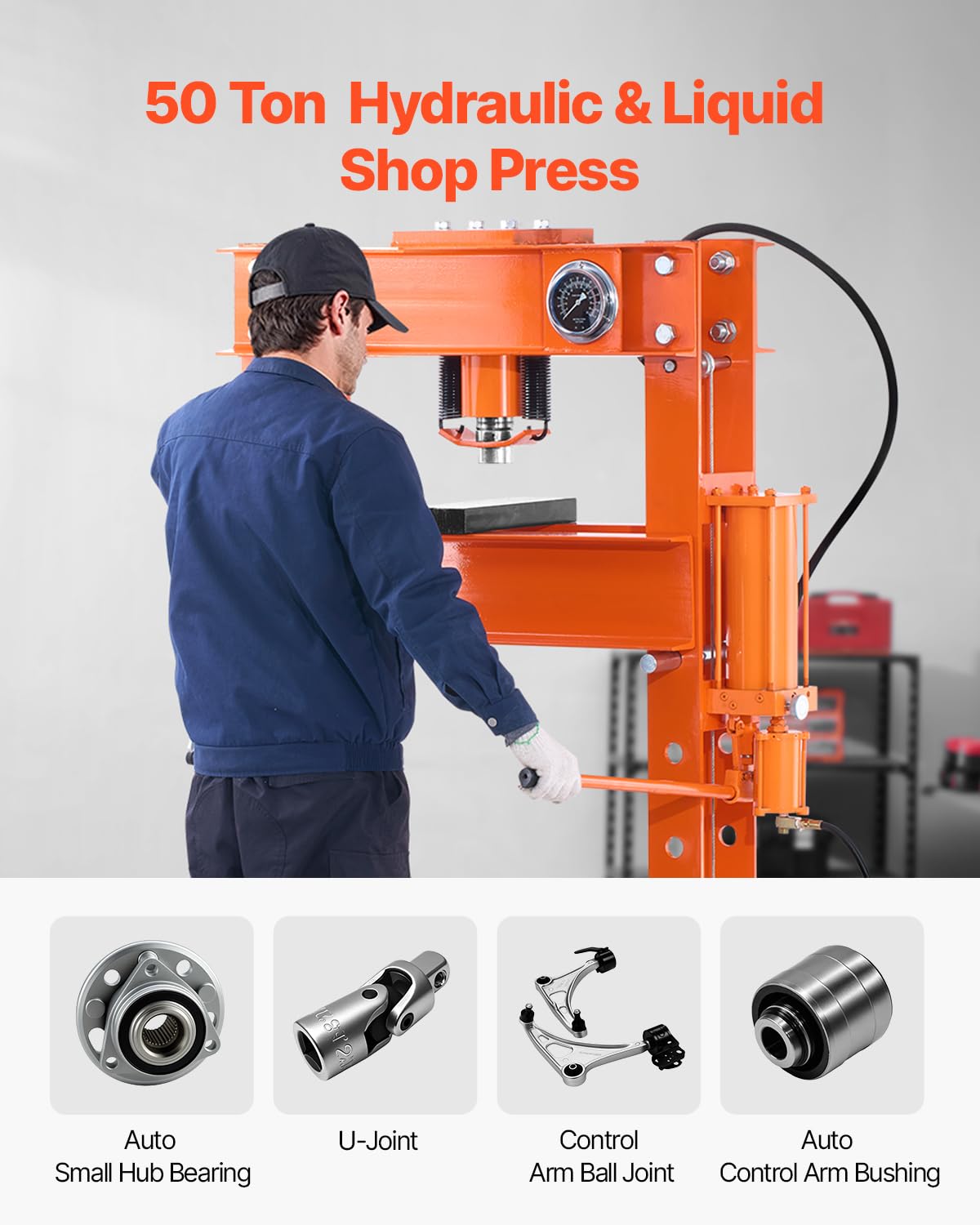 VEVOR hydraulische Werkstattpresse 20 t (H-Rahmen) mit Pressplatte, einstellbare Hydraulikpresse (Max. Zylinder 185 mm) mit Dreieckstütze, geeignet zum Biegen & Richten & Stanzen Orange