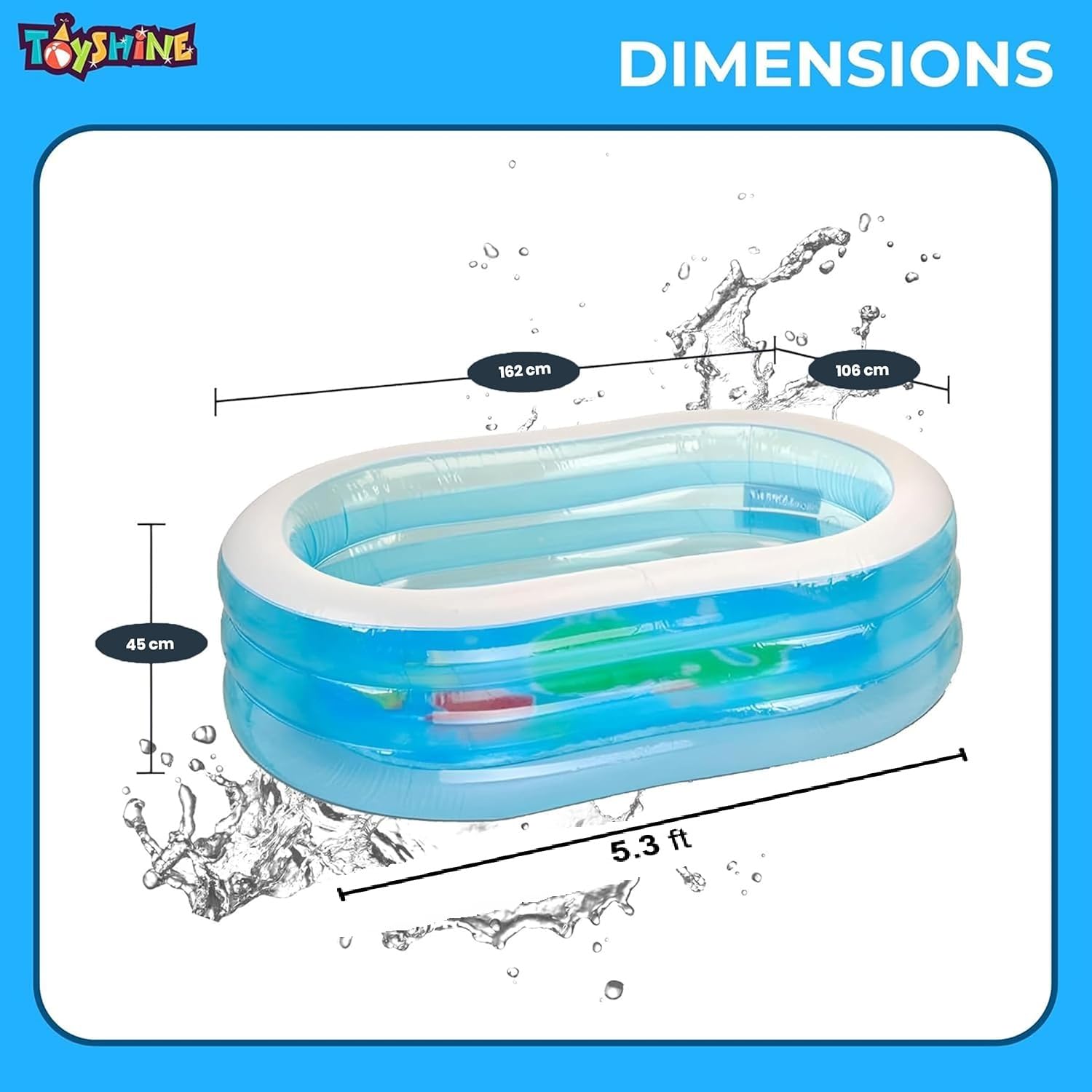 Toyshine 5.3ft Inflatable Swimming Pool for Kids & Family | 162 x 106 x 45 cm | Thick Durable PVC Outdoor Backyard Garden Water Pool for Summer Fun | Easy to Inflate & Store 2
