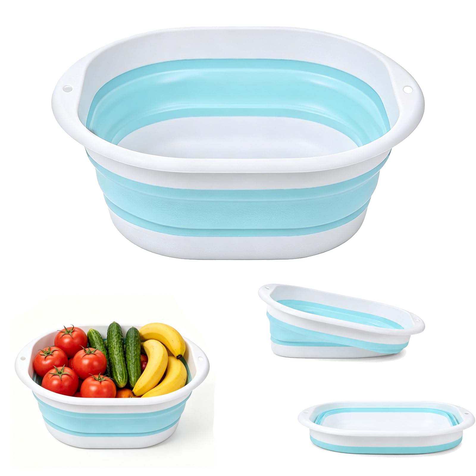 NikBerry Collapsible Washing Up Bowl, Folding Washing Basin with Handles Lightweight, Portable Reinforced Silicone Wash Basin Space Saving Folding Camping Bowl Tub for Dishing, Kitchen, Travel