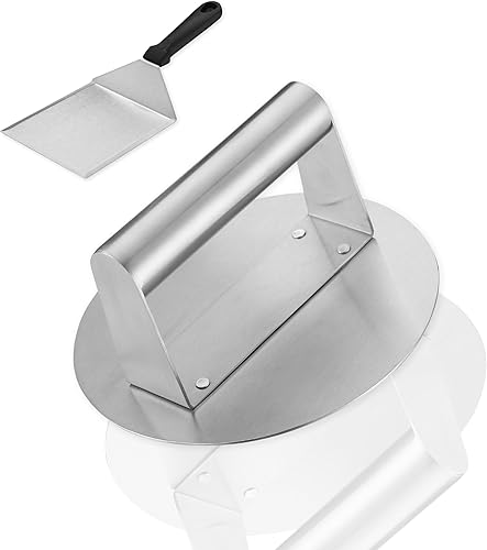 Prensa de hamburguesas  Prensa de hamburguesa de acero inoxidable con espátula, herramienta trituradora de hamburguesas de 6.2 pulgadas, prensa de