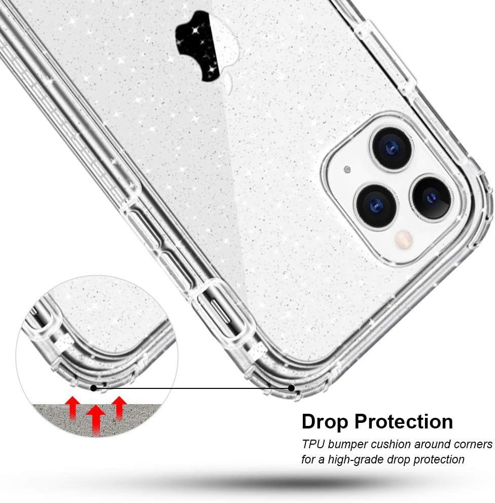 Anuck Case for iPhone 11 Pro Case (5.8 inch), Crystal Clear Full-Body Protective Case with Built-in Screen Protector Heavy Duty Defender Shockproof Hard PC Shell Soft TPU Bumper Cover - Clear Glitter