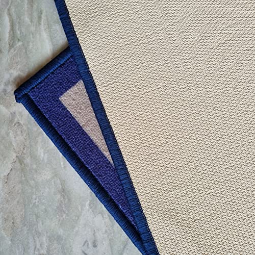Image of Matz&More Geometric Border Runner Mat | 50x120 CM | Beige Navy | Nylon Tufted Gel Baking Anti-Slip | Doormat for Home Entrance, Kitchen & Bedroom