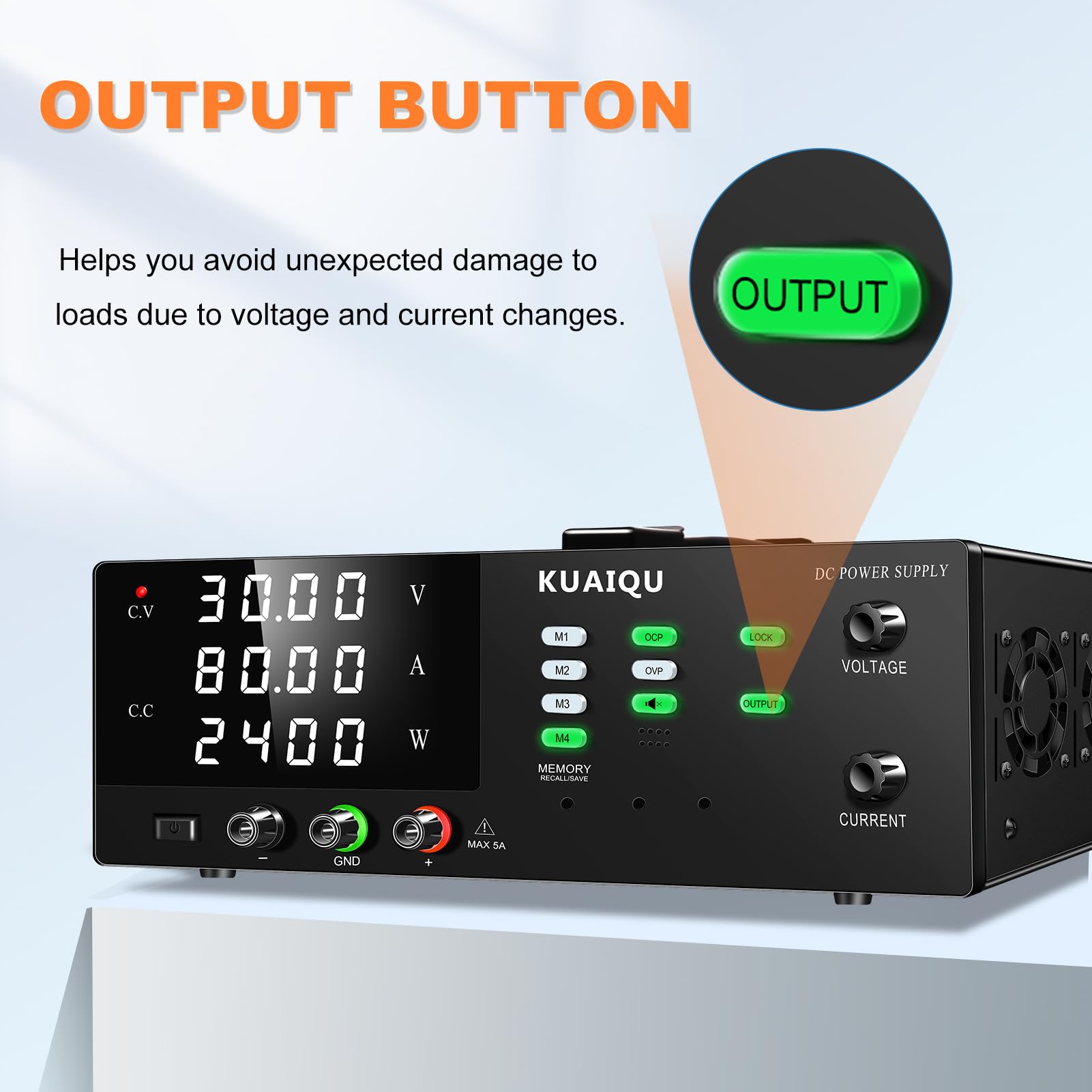 Alimentation de Laboratoire 30V 80A 2400W Haute Puissance Alimentation Stabilisée Réglable avec Mémoire/OCP/OVP/Output/Encodeur d'alimentation Laboratoire pour Laboratoire/Test de Batteries