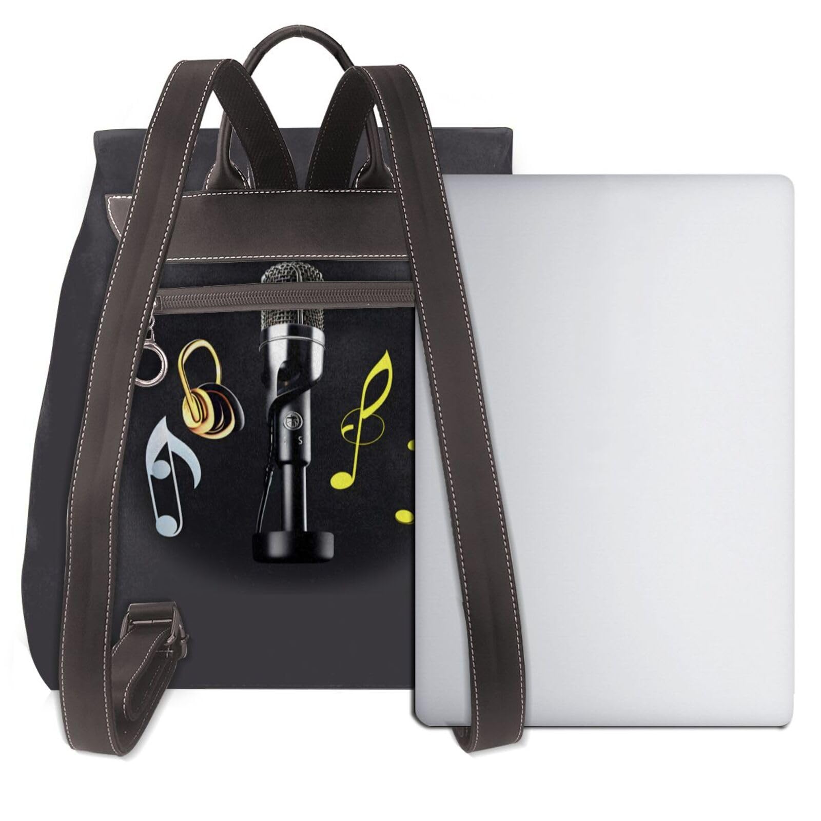 Damen-Rucksack mit Mikrofon mit Musiknoten-Druck, leicht, vielseitig, modisch, täglich, lässig, für Reisen, Arbeit