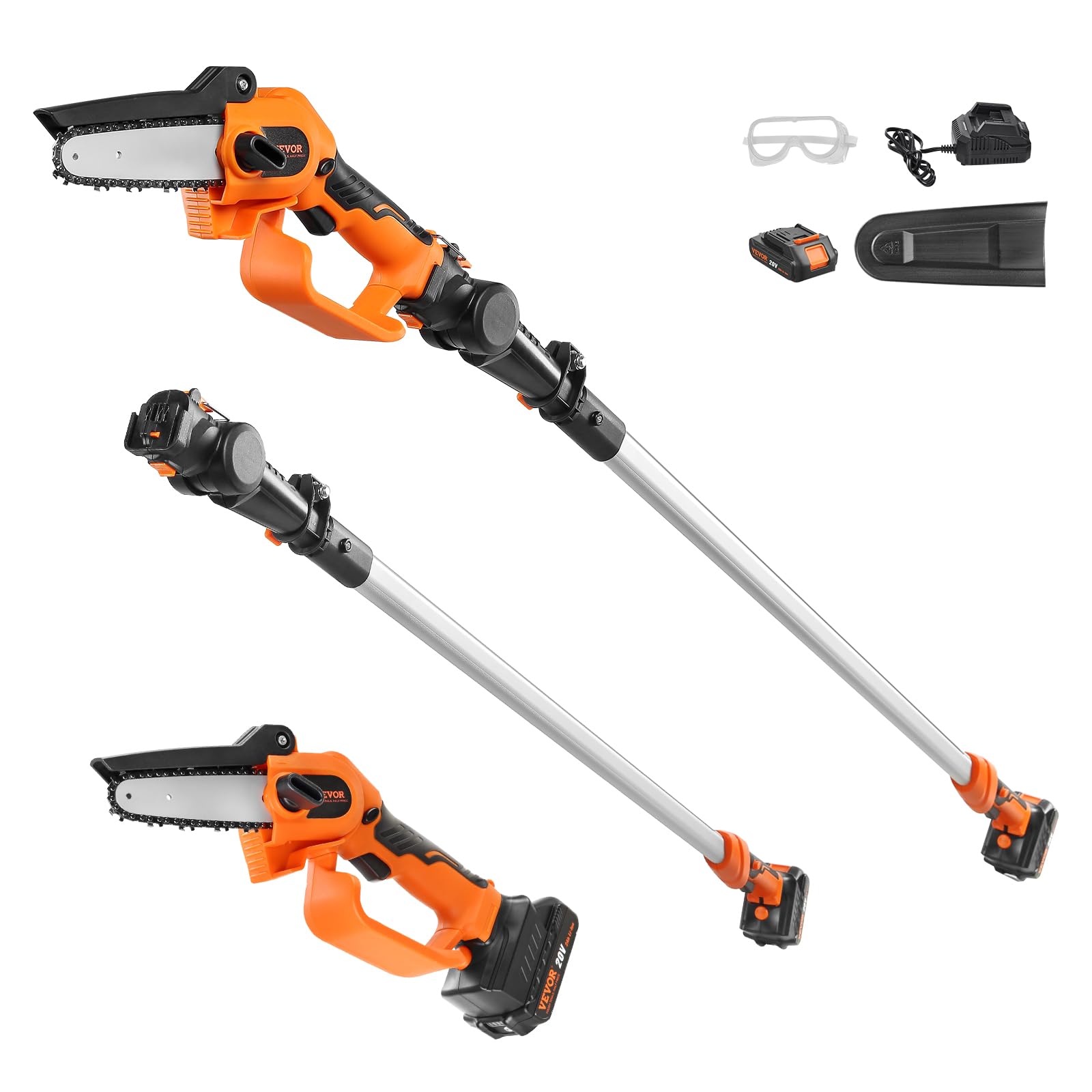 VEVOR 2-in-1 Cordless Pole Saw & Mini Chainsaw, 20V 2Ah Battery Pole Chainsaw, 5" Cutting Capacity 8 ft Reach Pole Saw for Branch Cutting & Tree Trimming (Battery and Blade Cover Included)