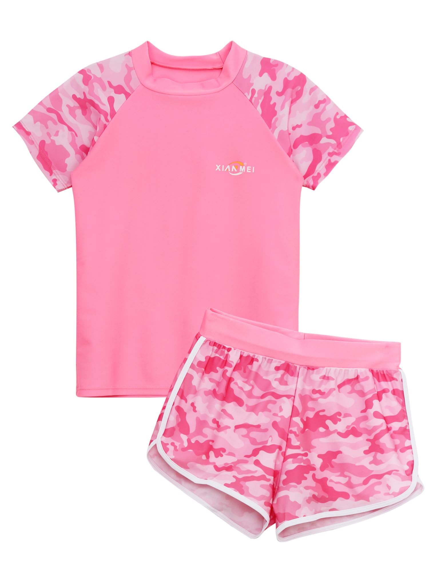 Fille Maillot De Bain 2 Pièces T Shirt Manches Courtes Short Enfant Rash Guard Anti-UV Protection Solaire Upf50+ 5-14 Ans Rose 5-6 Ans