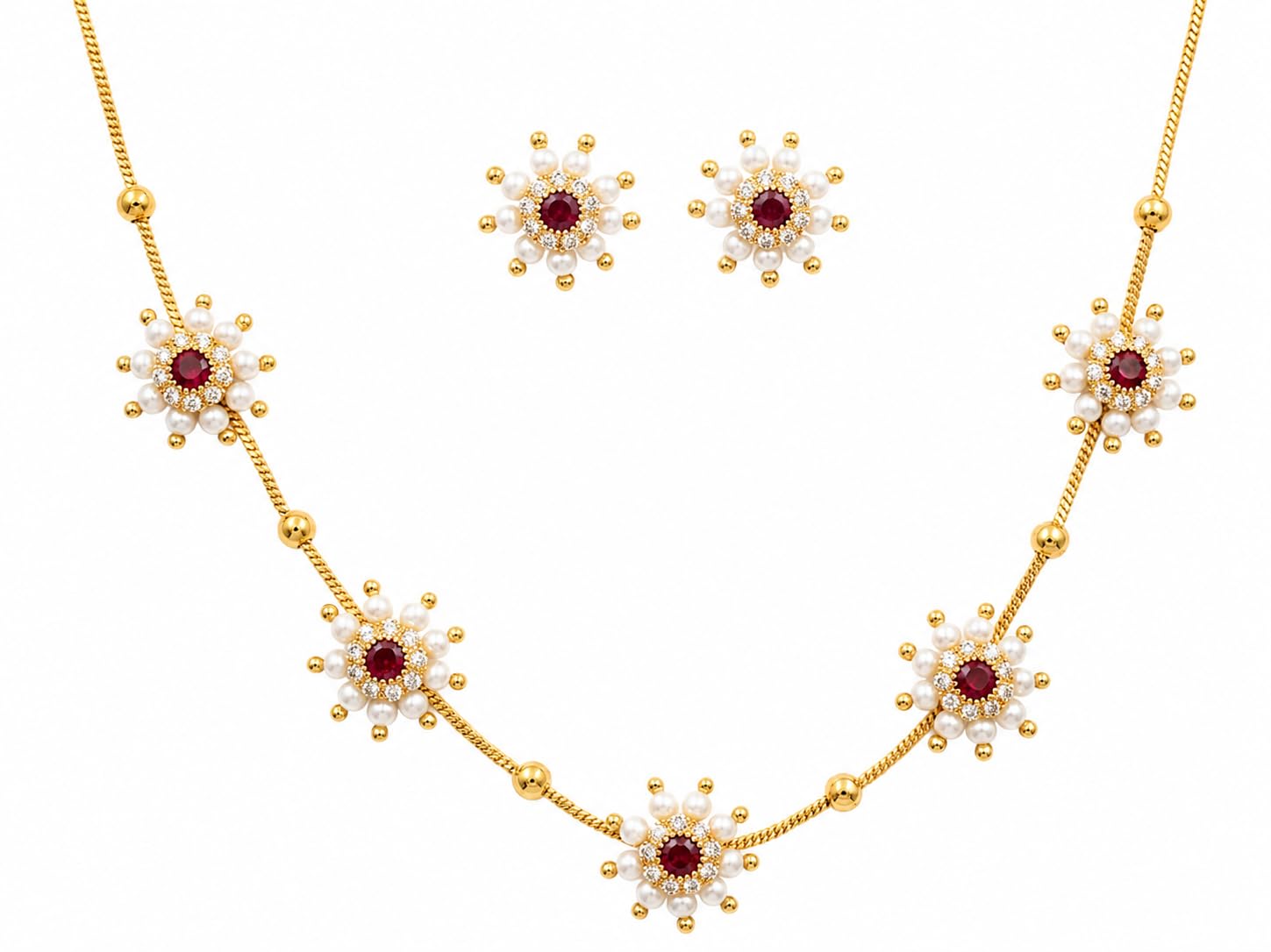 Viva Fashion Trends Maroon Mogra Saj/Parijat Necklace Set/Pearl Necklace Set-image-24