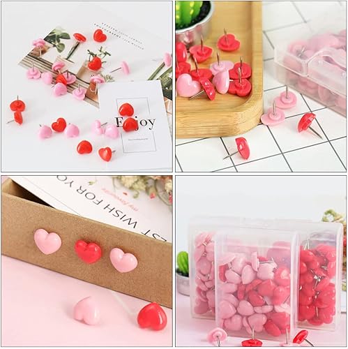 Miniatura 7 de Map Tacks Push Pins 100pcs Heart Shape Reusable Desk Accessories Bulletin Board Pushpin Set