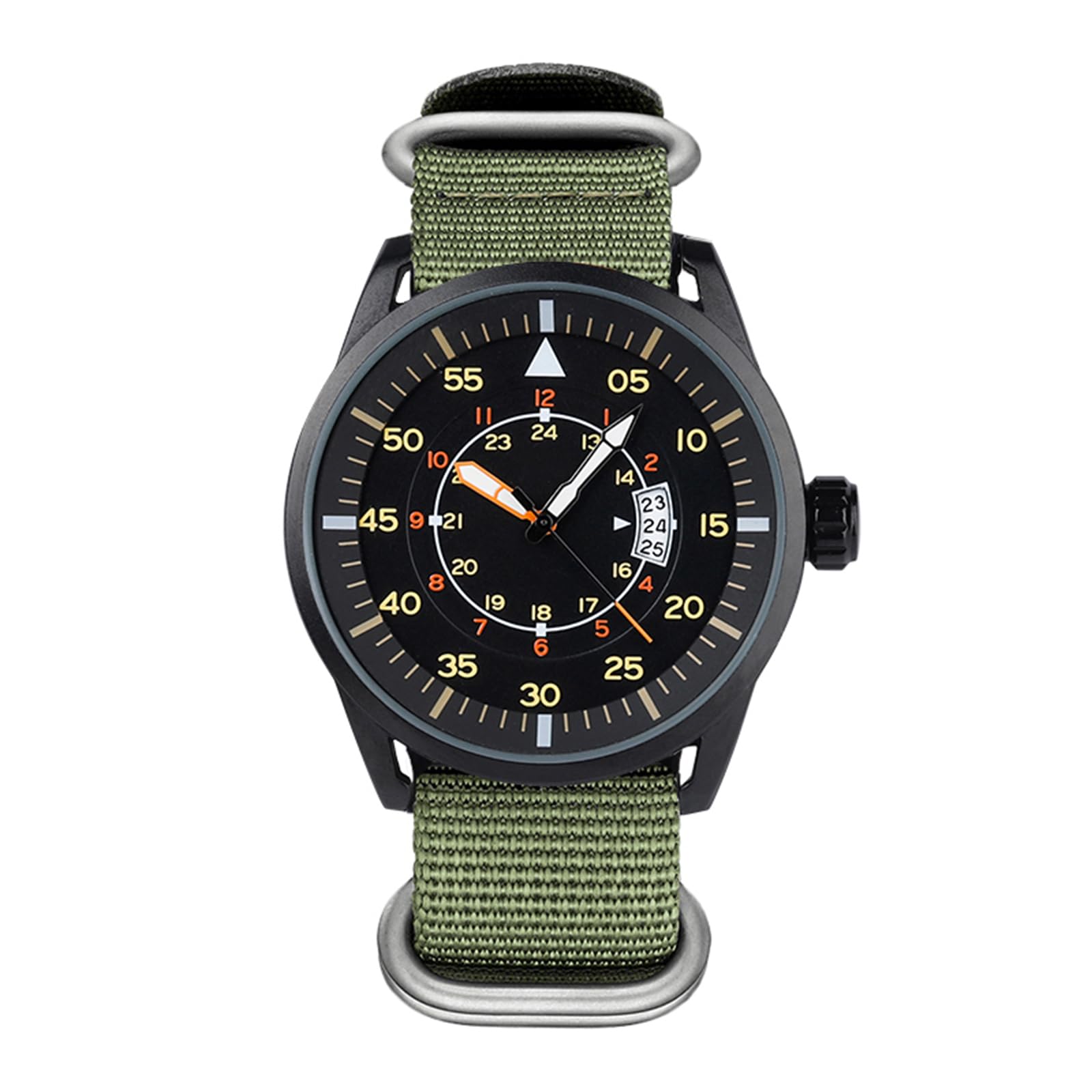 addies Montre militaire pour homme 44 mm Affichage 3 dates Étanche 50 m Bracelet en nylon à séchage rapide