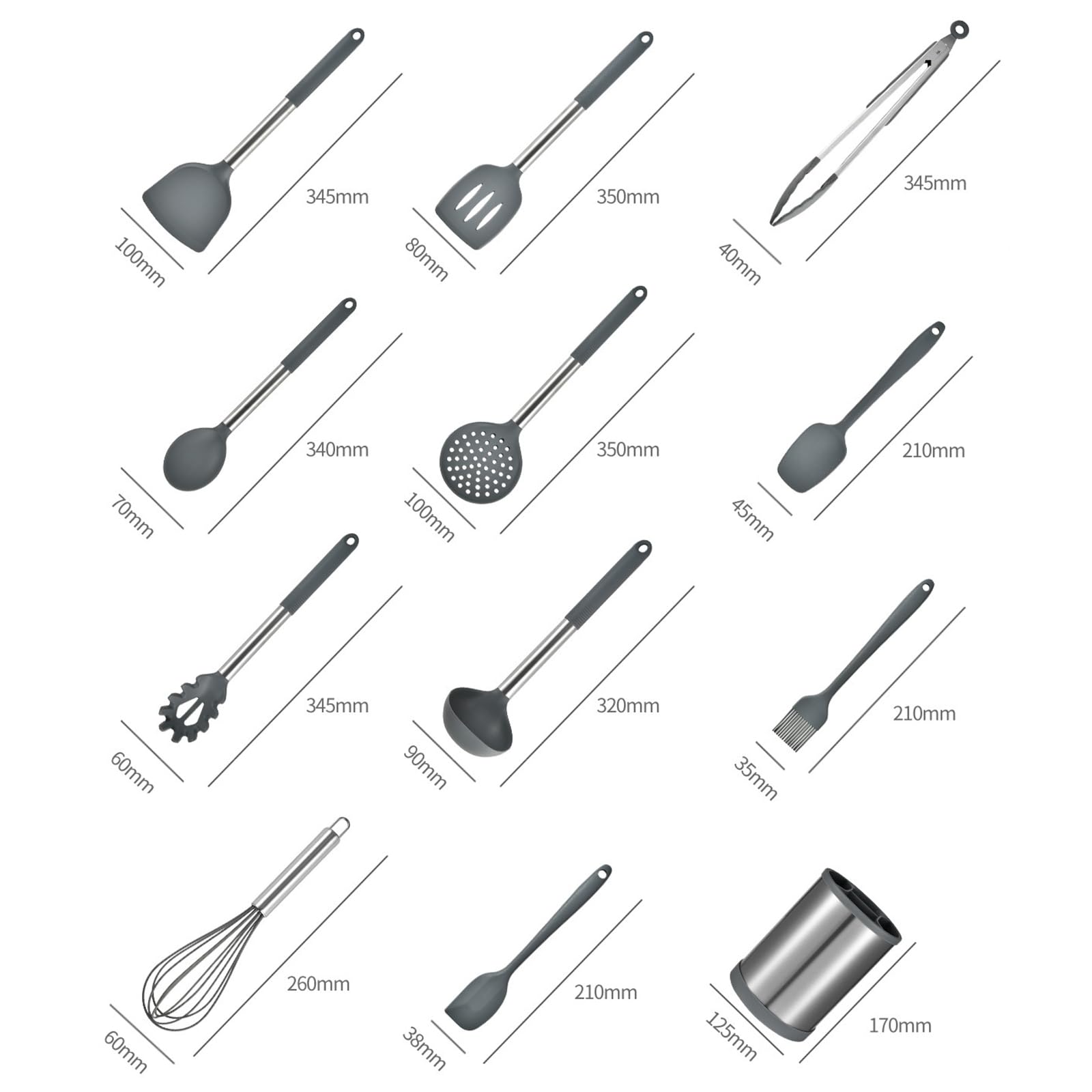 Generisch Kochutensilien Set, 12-teilig, Silikon und Edelstahl, hitzebeständig, spülmaschinenfest, inklusive Utensilienhalter, antihaft Kochen