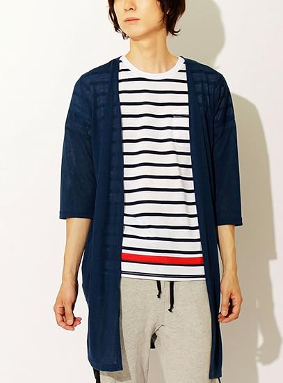 Amazon カーディガン メンズ ロング 七分袖 リネン 薄手 ロングカーディガン M ネイビー カーディガン 通販