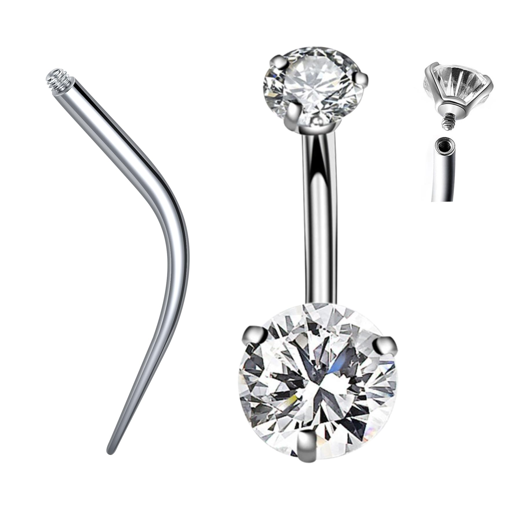 QWALITPiercing Taper Threadless Piercing Changing Tool Piercing Taper Insertion Tool Piercing Threader Tool Flat Back Earring Applicator Tool Labret Titanium Threadless Insertion Pin 16g 18g 20g