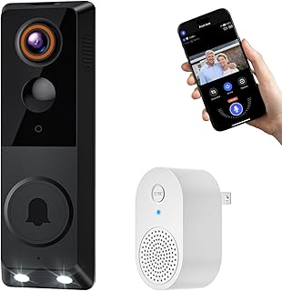 Video Doorbell Camera, 1080p, 2-Way Audio, Night Vision, AI Human Detection, Cloud Storage, Battery Powered, 2.4G Wi-Fi, Doorbell Receiver