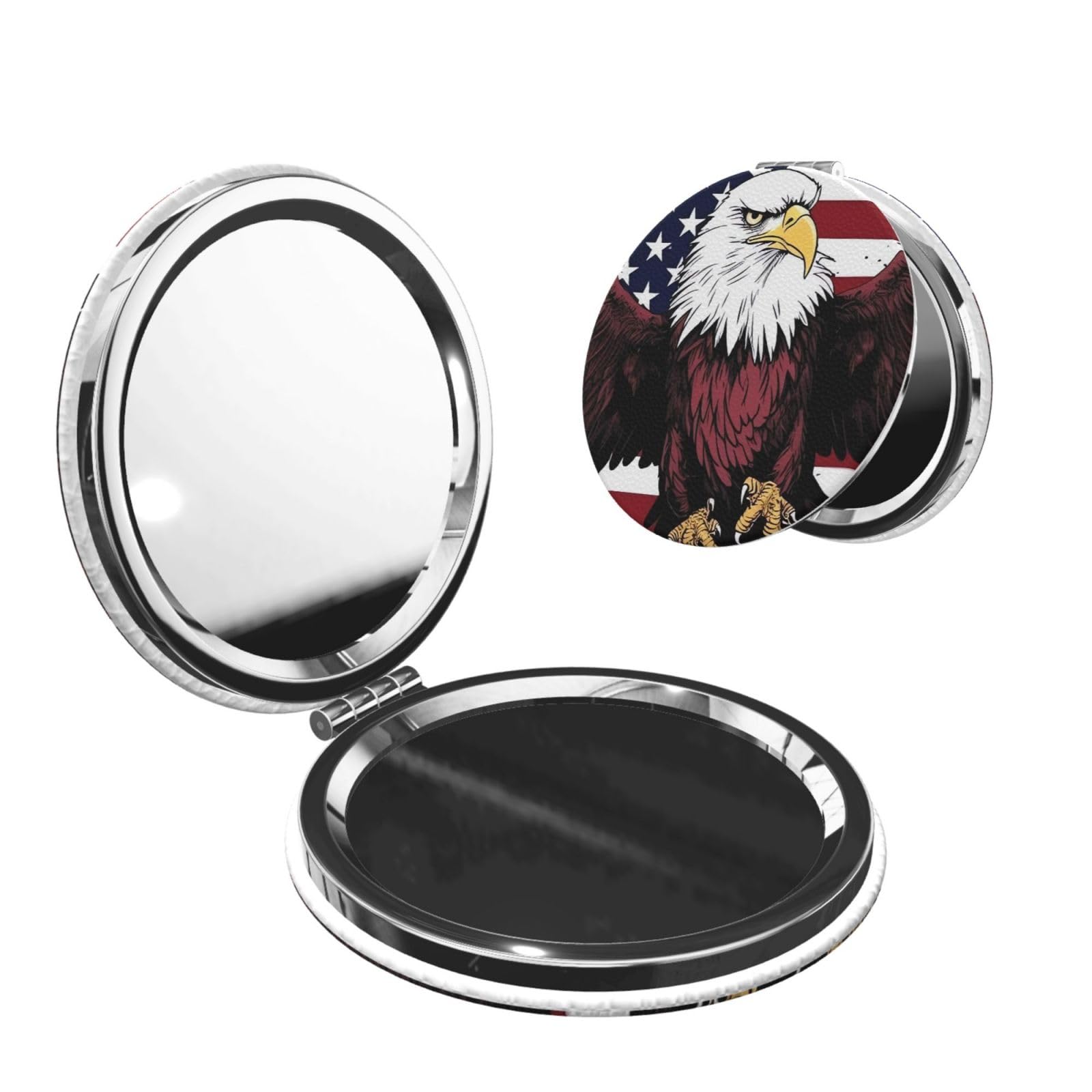 DWVTSLH American National Flag with Eagle Compact Mirror for Purse, Double-Sided 2X/1X Magnifying Mirror for Women Men, Travel Makeup Mirror for Handbag, Handheld Vanity Mirror for Gift