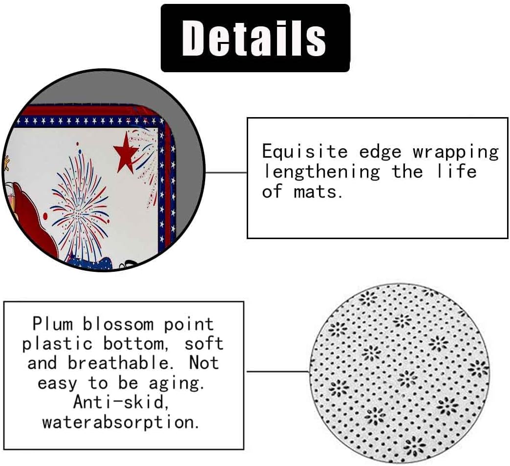 Camille&Andrew 4PCS 4th of July Gnome Shower Curtain Set, USA American Flag Blue Red Stars Memorial Day Independence Day Patriotic Bathroom Decor, Waterproof Fabric Shower Curtain, Non-Slip Bath Mat