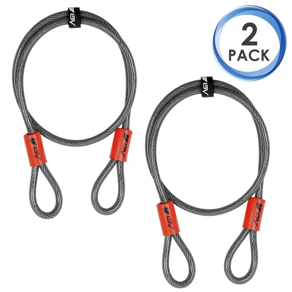 BV Cavo di sicurezza in acciaio da 122 cm, doppio passante, cavo flessibile lock, 3/8", per lucchetto e lucchetto a disco (2 pezzi)