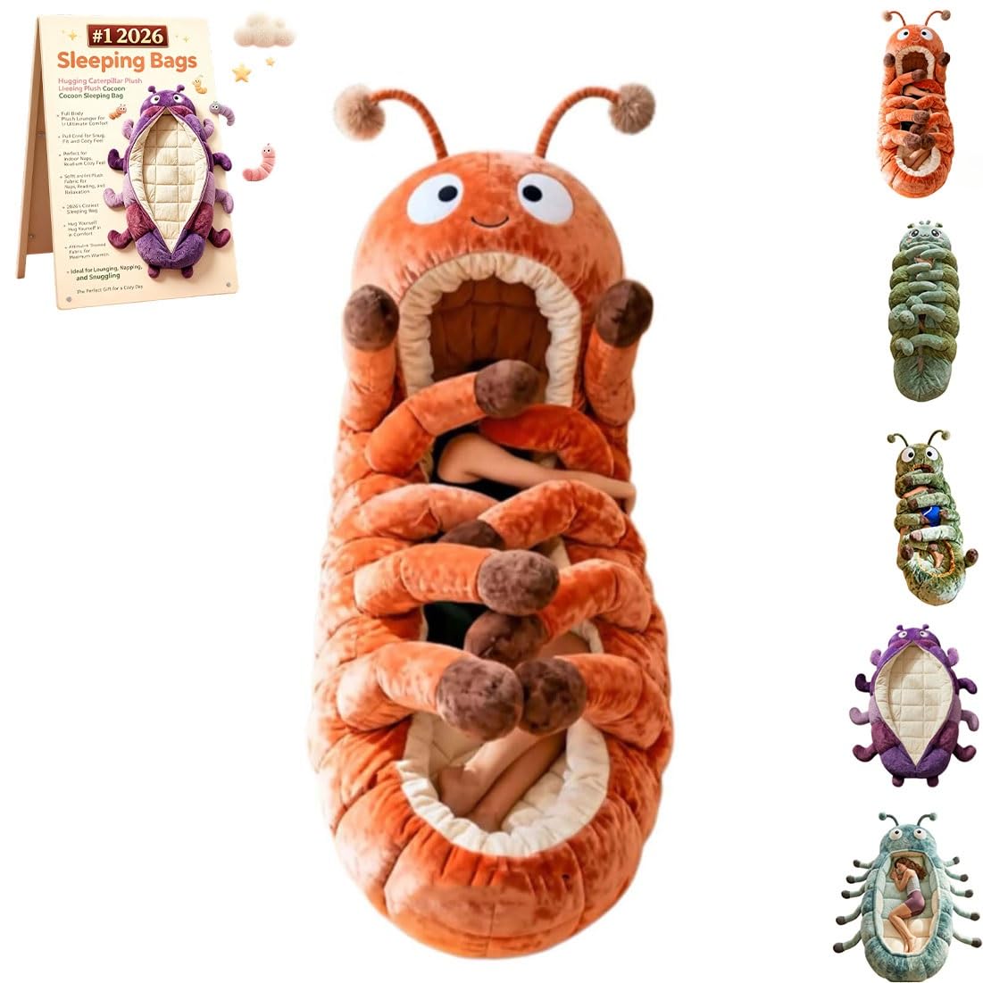 Hugging Caterpillar Sacos de Dormir, Tumbona de Felpa de Cuerpo Completo con cordón de tracción, cápsula for Siesta Interior, Acogedor Nido de Lectura, Sacos de Dormir de Animales for Adultos