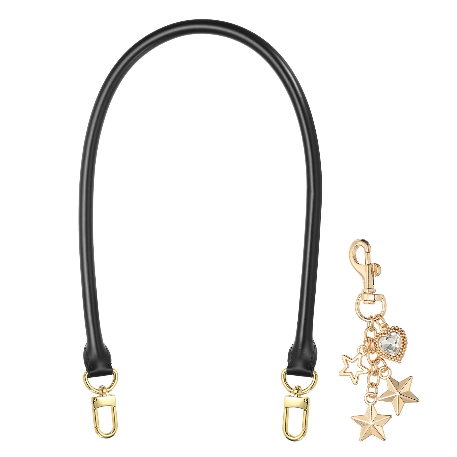 Rebower Replacement Shoulder Strap, Genuine Leather Short Bag Strap with Polished Hardware and Charm for Purse Tote Handbag Daily Commute Gift (63cm / 24.8in Black)