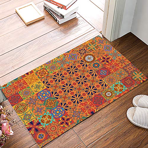 Buling Custom Door Mat Unique Chic Bohemian Boho Floral Paisley Design Indoor Non-Slip Rubber Entrance Rugs For Bathroom 24"(L) X 16"(W) Inch #TOP3