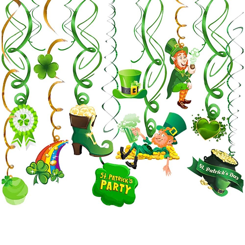URbazaar Hanging Swirl Decorations, 22 Pieces Decorations Lucky Green Hanging Swirls Shamrock and Irish Paper Cut Kit for Home Office Bar Ceiling Decoration,Safari Birthday Baby Shower Party Supplies