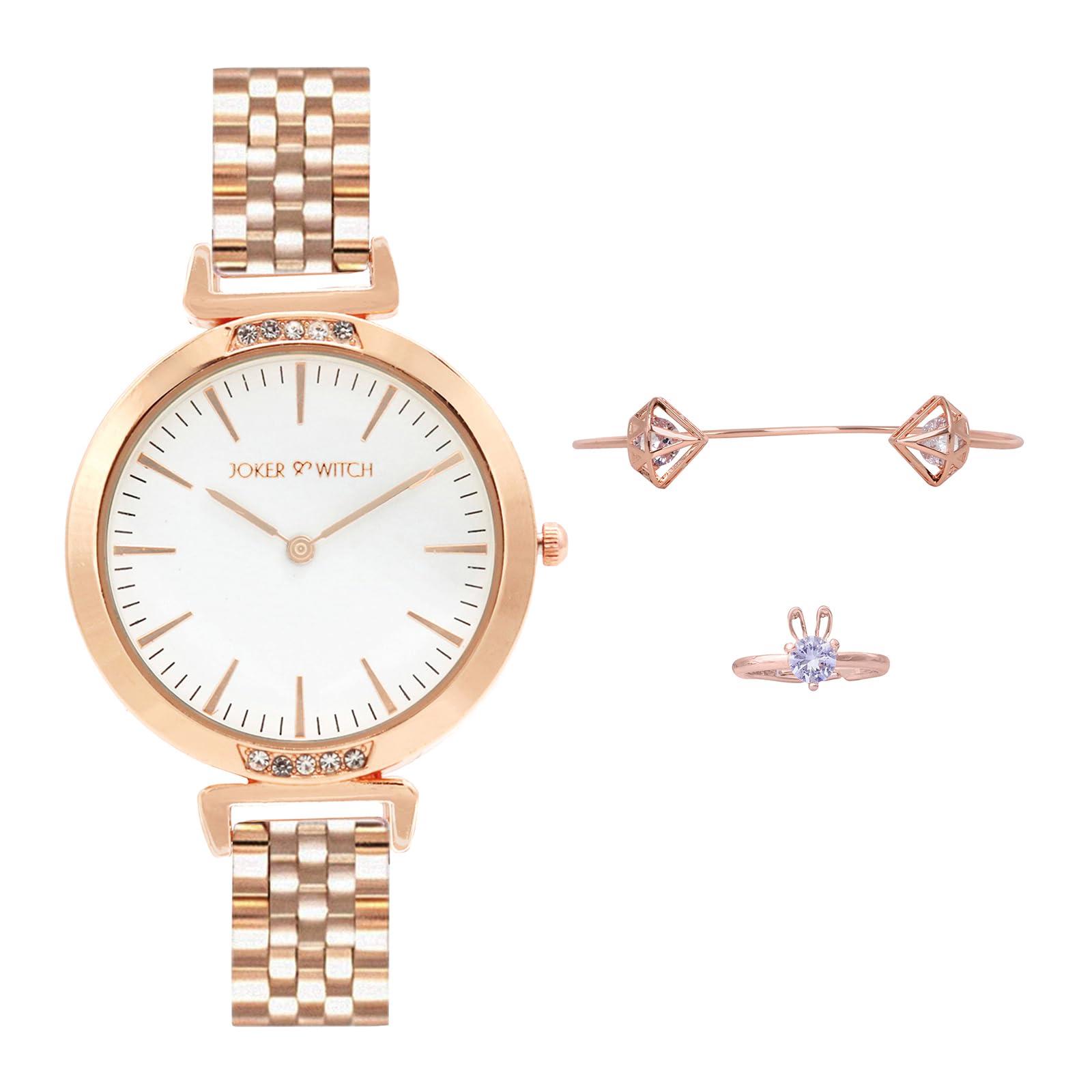 Joker & Witch Stainless Steel Cruz Love Triangle Women Analogue Watch Gift Sets, White Dial, Rose Gold Band (B0CC4W5GP6) Amazon Price History, Amazon Price Tracker