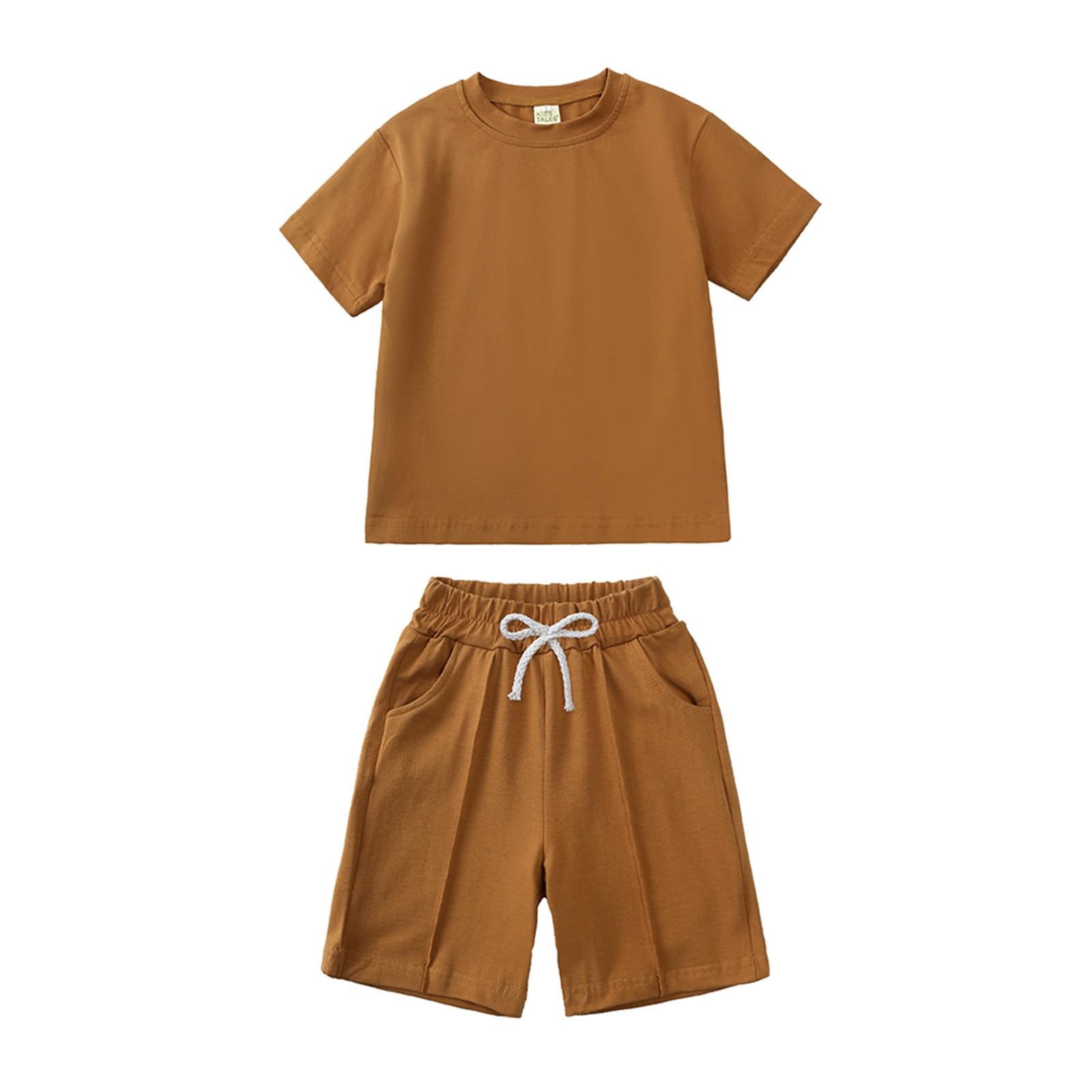 Unisex Kinder Baumwolle Leinen Kurzarm T-Shirt und Kurze Hose 2-teiliges Set Sommer Bekleidungsset Lässiges Outfits 1-8 Jahre