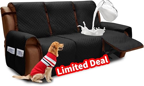 Vista 116 de XINEAGE Funda reclinable resistente al agua, fundas para sofá reclinable de 3 asientos con bolsillos, funda protectora acolchada gruesa para perros