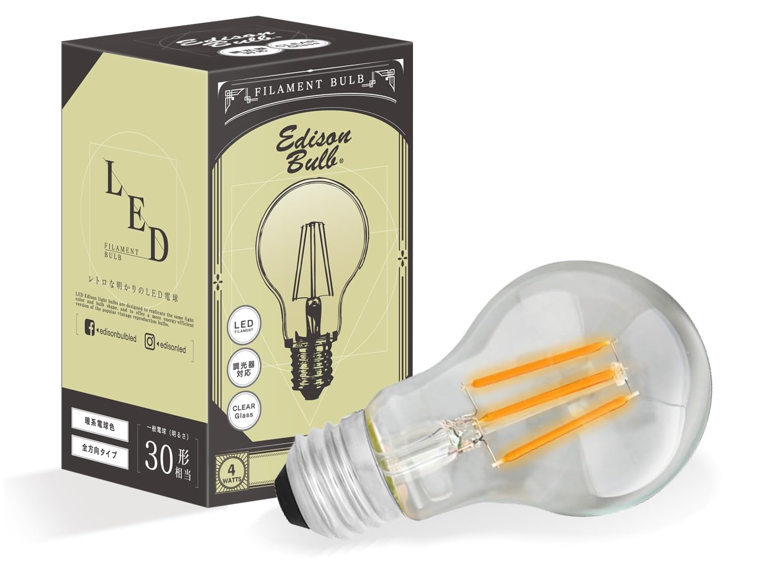 Amazon | E26 調光器対応 エジソンバルブ LED電球 (ノーマルクリア