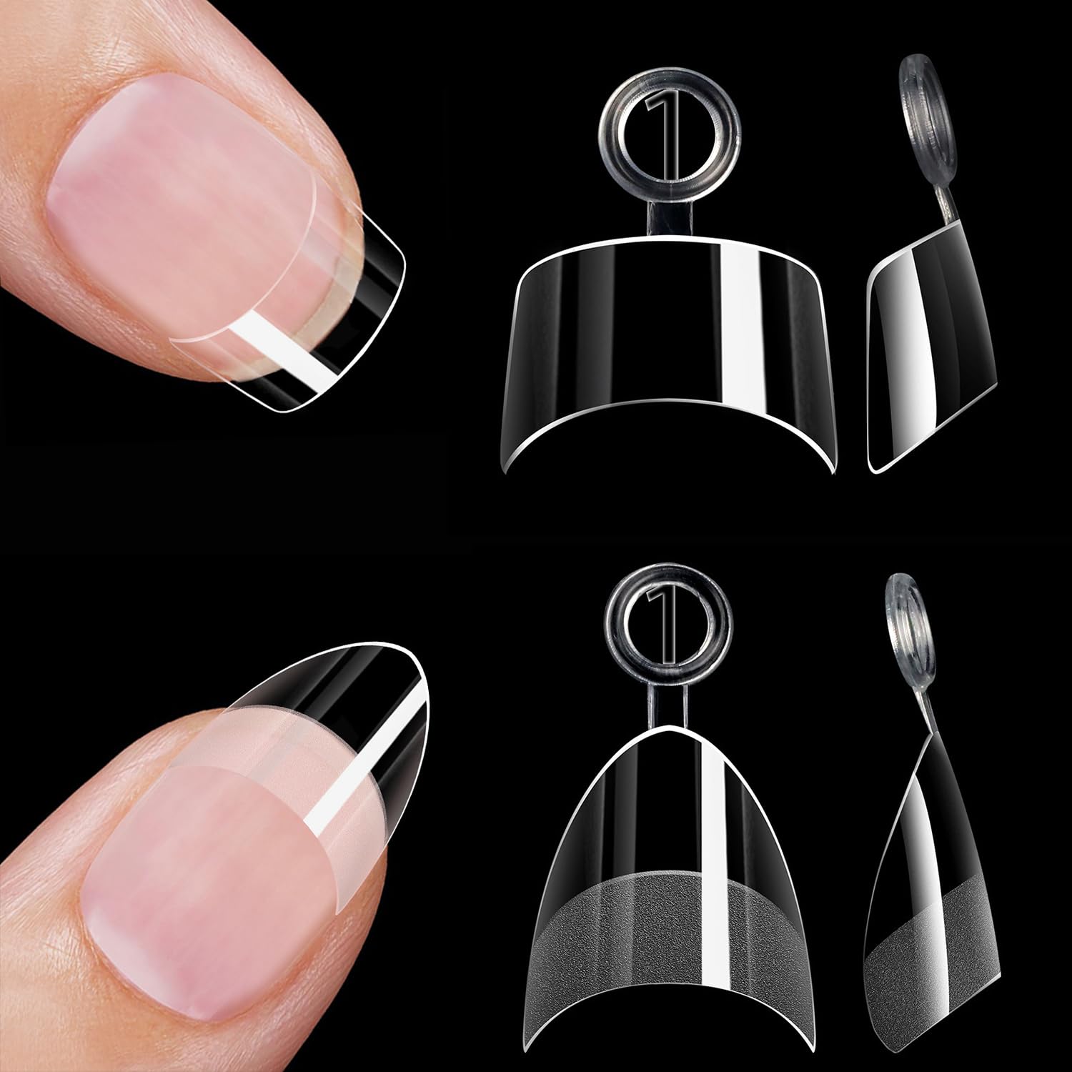480Pcs Extra Short Half Cover Almond &Tapered Square Nail Tips Gel x Clear Set,2 Shape Pre Shape XXS for Manicure Art Home DIY Salon 12Sizes