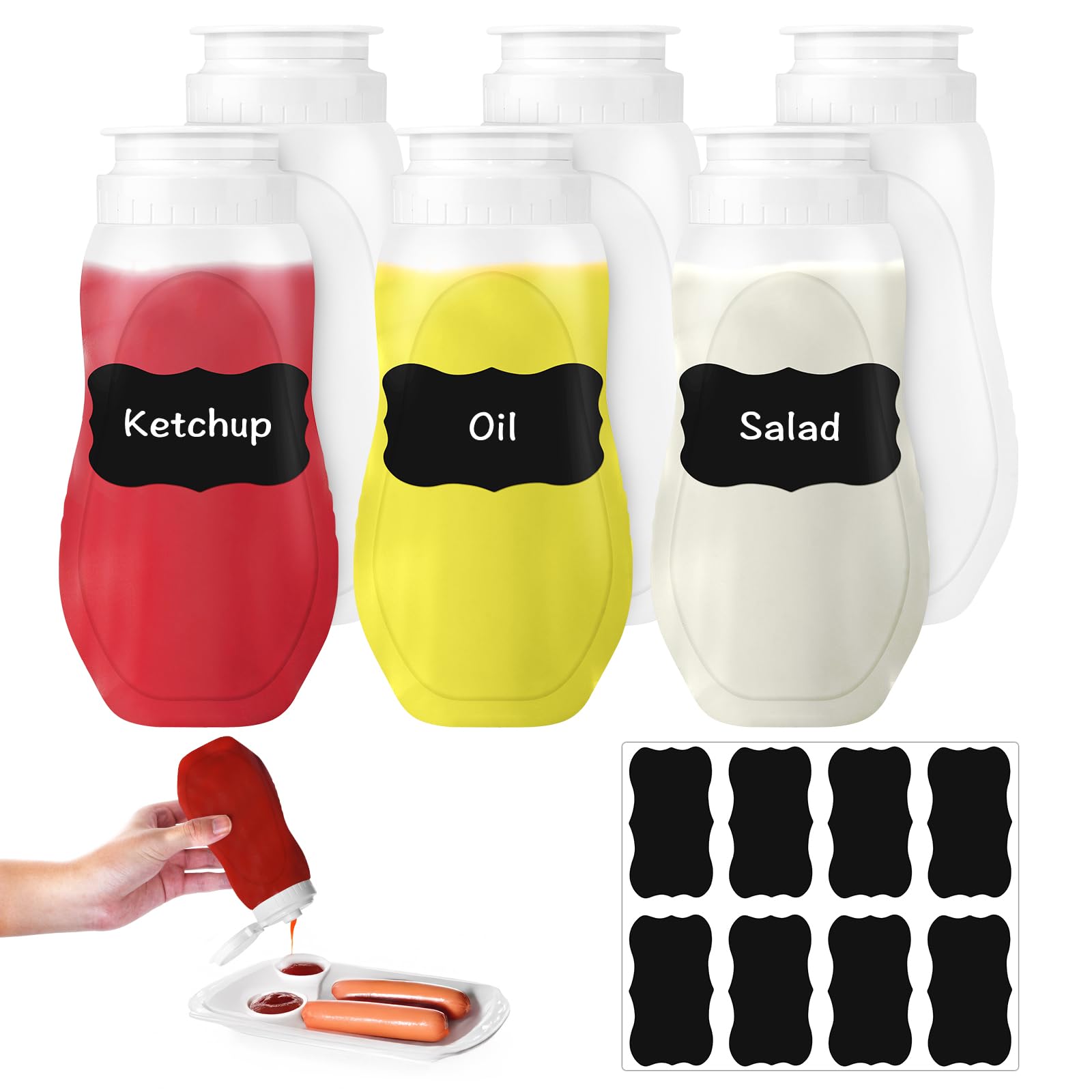 5Pezzi Flacone Dosatore Con Tappi 350ml Dispenser Di Condimenti In Plastica Per Condimenti, Ketchup, Senape, Maionese, Olio Doliva, Trasparente,12Oz