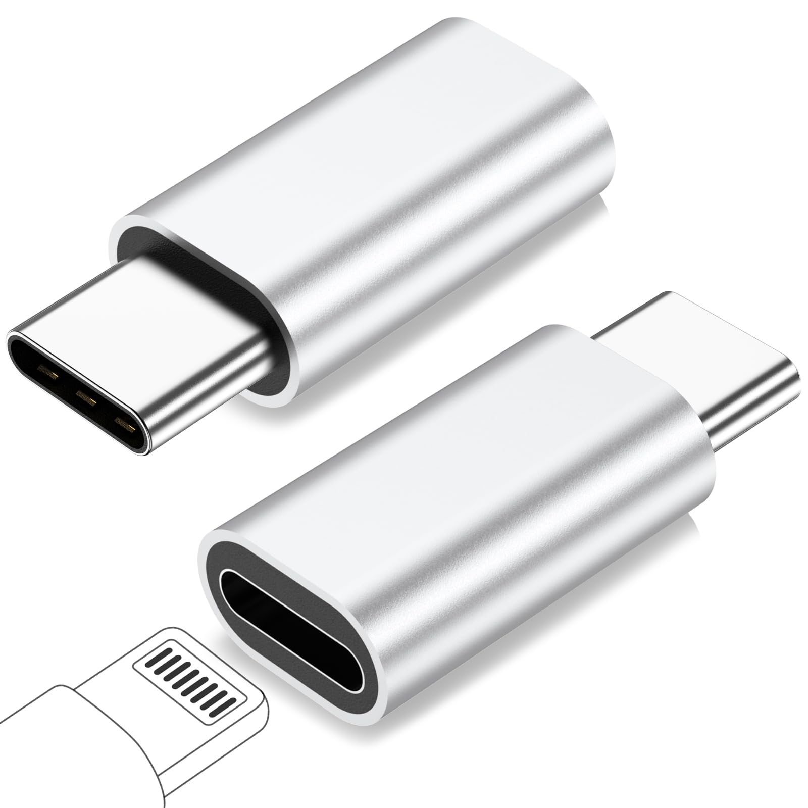 for Lightning Female to USB C Male Adapter for iPhone 15 Pro Max Plus,for iPad Air,for Samsung,Support 27W PD Fast Charging&Data Transfer,Type C Charger Connector Cable,Not for Audio/OTG,Silver