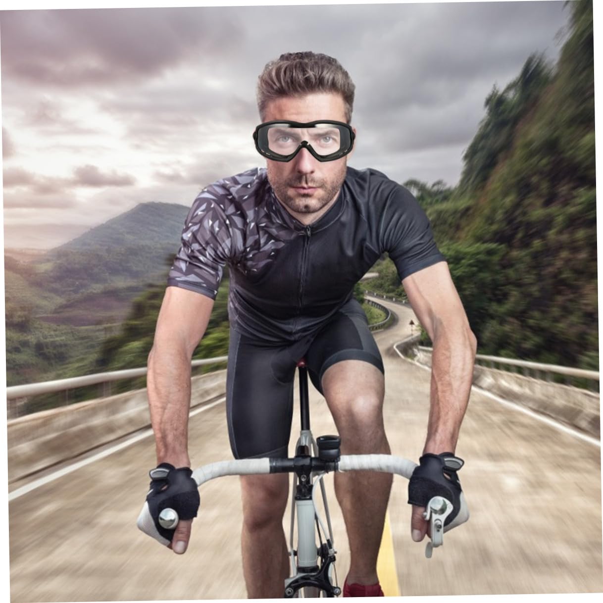 Healvian Occhiali Protettivi Anti-Vento Leggeri per Esterni Montatura Nera e Lenti Trasparenti Occhiali da Ciclismo e Equitazione Resistenti Agli Urti per Attività Outdoor e Sportive