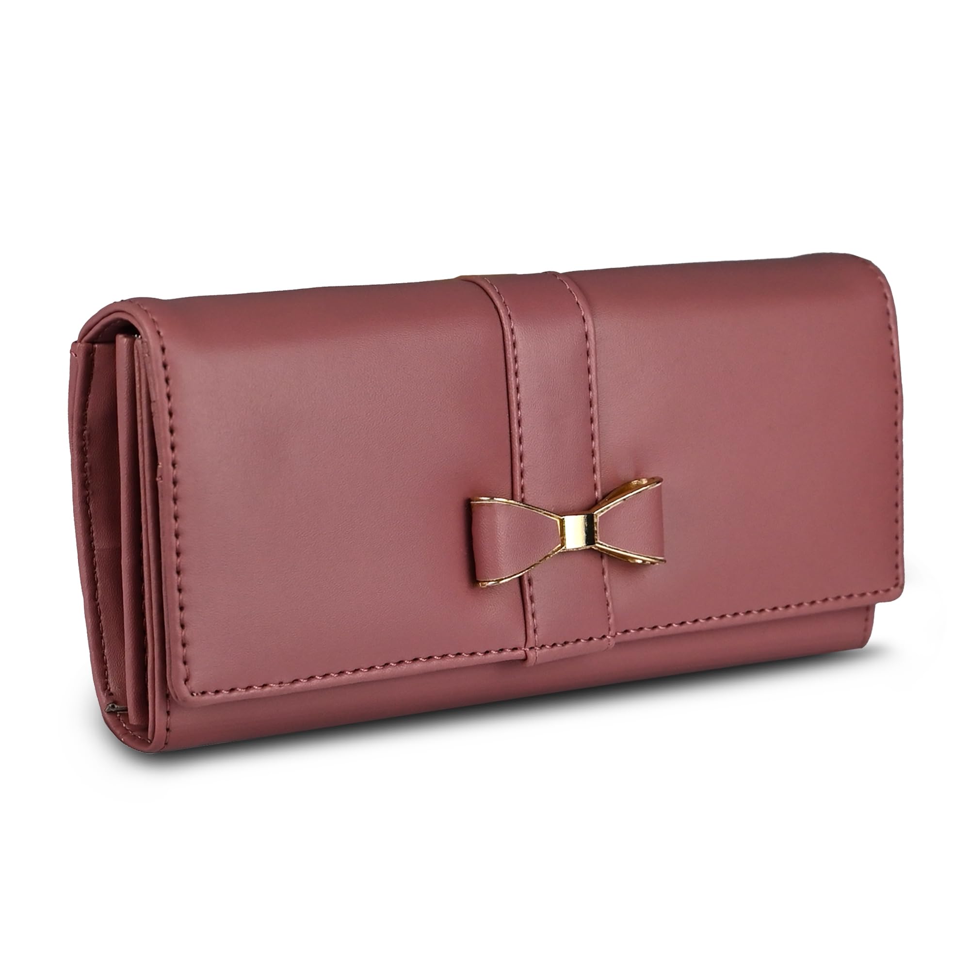 ALSU Women’s Wallet Clutch | Elegant PU Leather Purse with Bow Design | Stylish Long Wallet for Girls & Ladies | Multi-Compartment Travel Wallet (Peach)