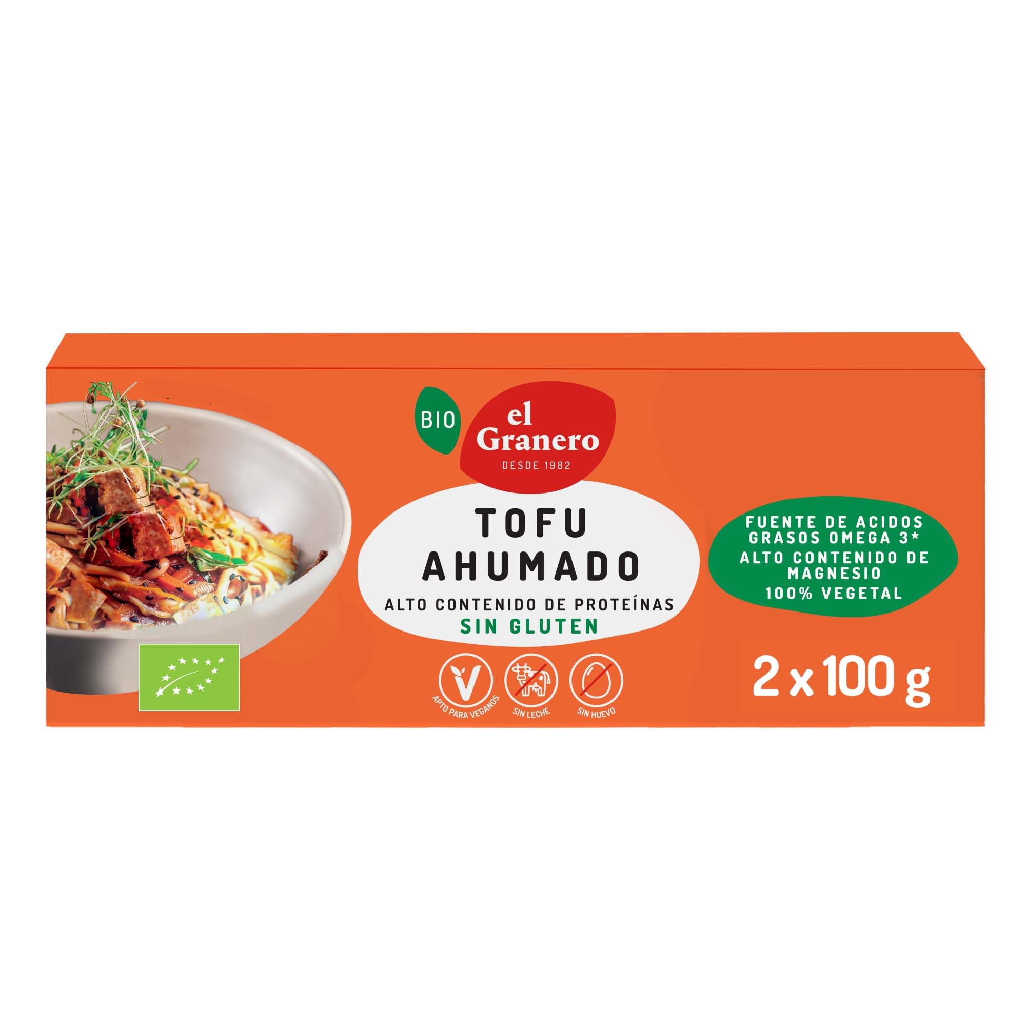 El Granero Integral - Tofu Ahumado - 2 Unidades de 100 g - Fuente de Proteínas y Ácidos Grasos Omega-3 - Rico en Magnesio - 100% Vegetal - Sin Gluten - Apto para Veganos