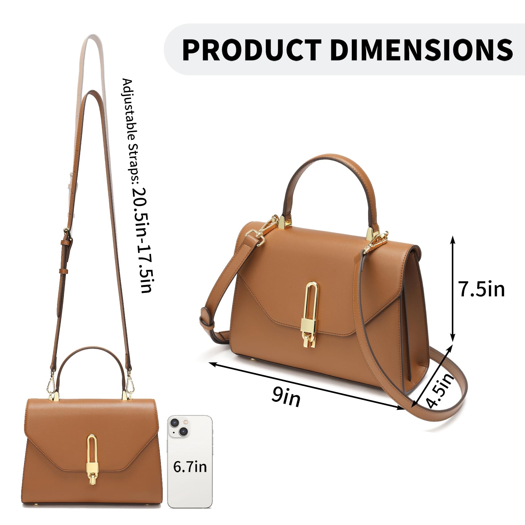 Bolso de mano para mujer, de piel, 3 compartimentos, viene con correa de hombro extraíble (marrón), marrón