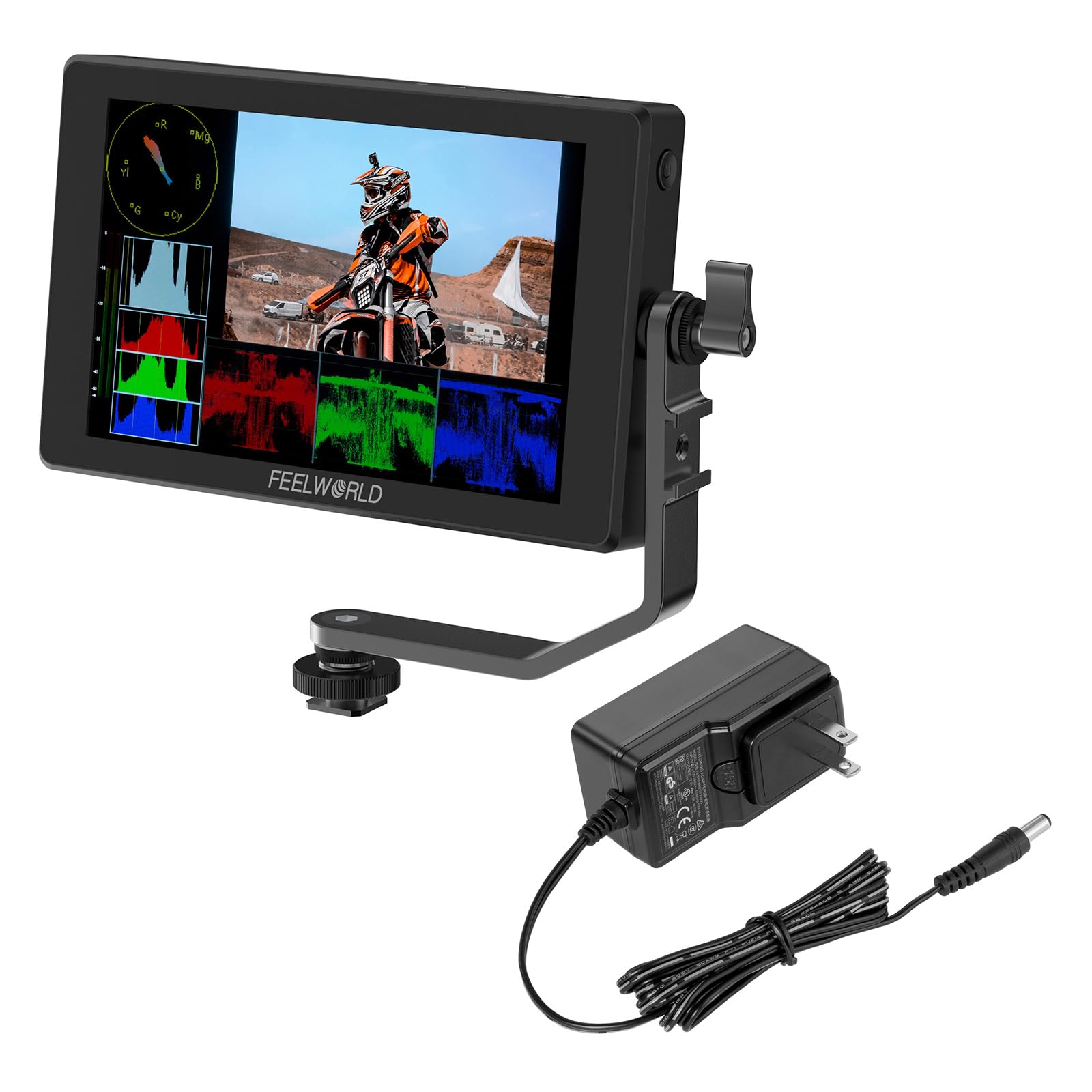 FEELWORLD SH7 Camera Field DSLR Monitor and 12V 3A Power Adapter Bundle
