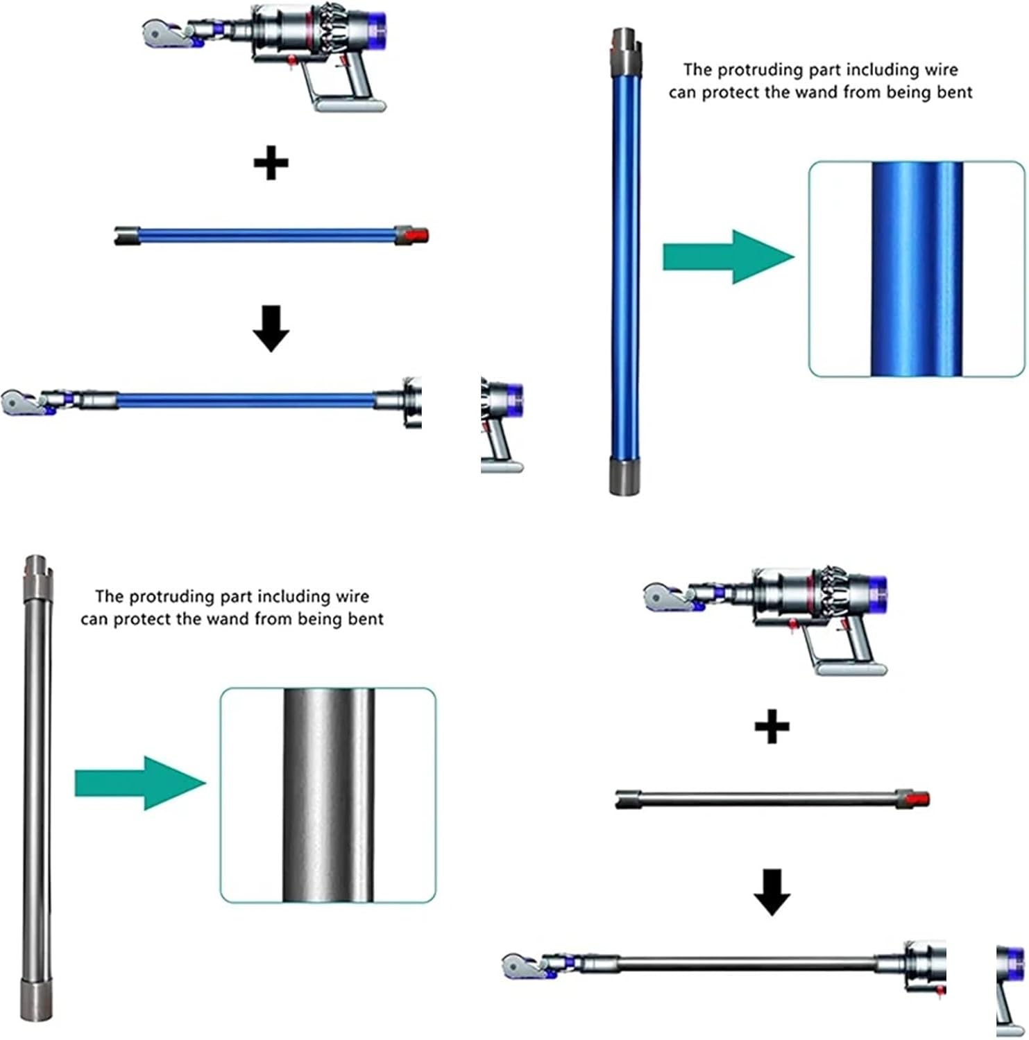 Extension Rod,Compatible For Dyson, V7 V8 V10 V11 V15 Cordless Stick Vacuum Cleaner Quick Release Handheld Wand Tube Pipe Bar Replacement(Silver Extension Rod)